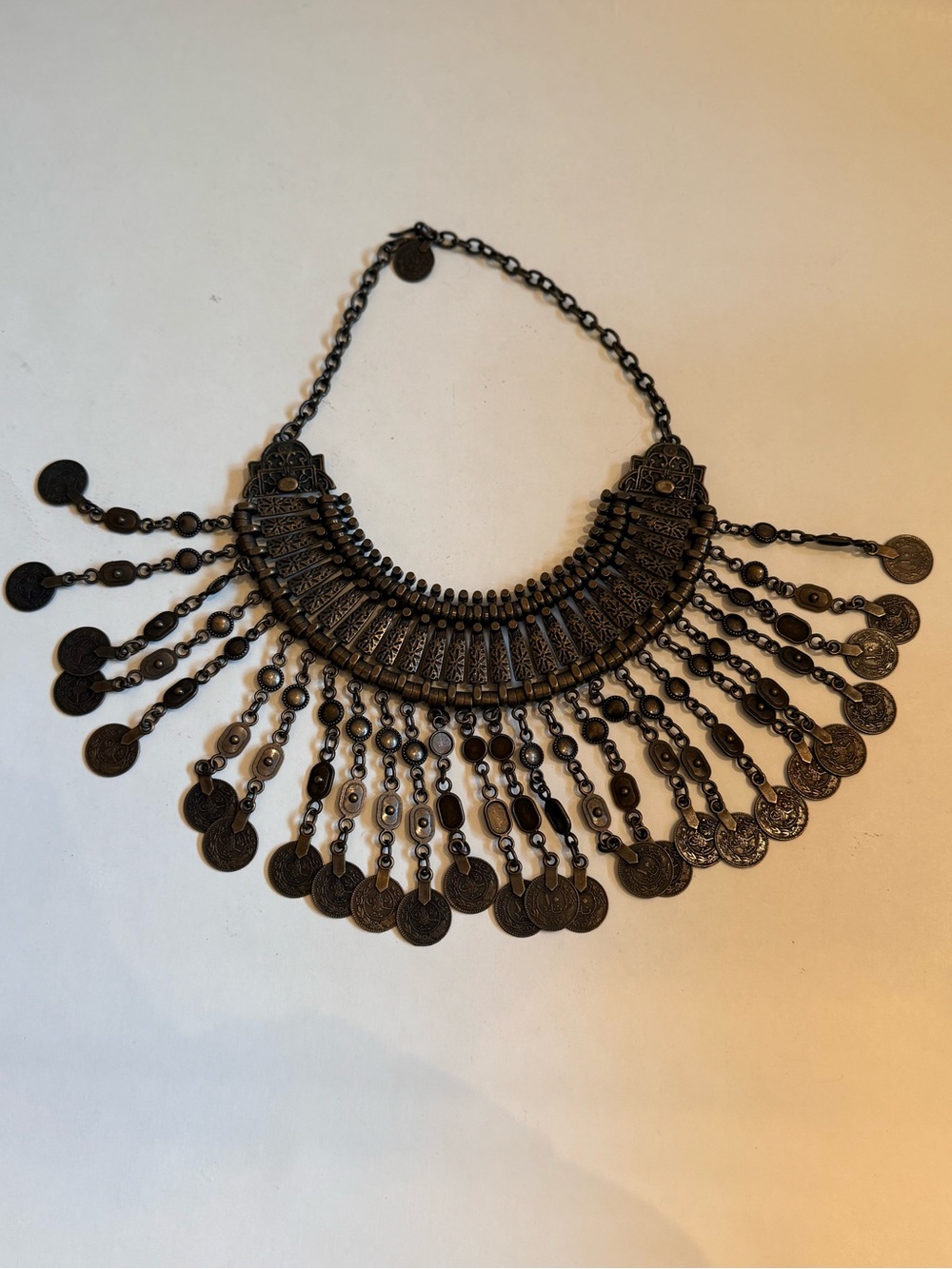 Free People Antique Brass Coin Fringe Bib Statement Necklace